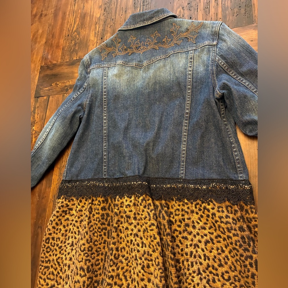 Ralph Lauren Upcycled Jacket Petite Large Denim Leopard Rare Coat - Picture 5 of 5